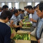出荷規格を確認する生産者(7月12日)