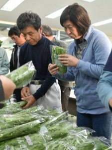 現品を確認する生産者(11月8日)